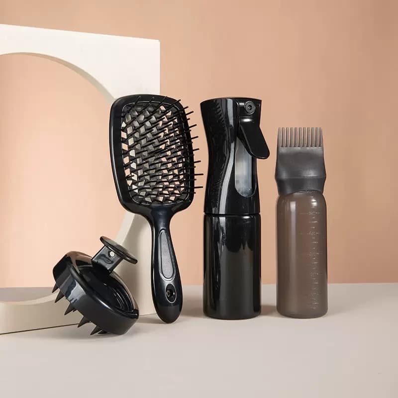 Massage populaire avec vaporisateur Brosse à shampooing Bouteille de teinture pour cheveux Ensemble Peigne Coiffant Spécial pour Femmes Cheveux Légers